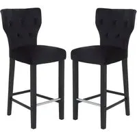 Deadwood Bar Stools In Pair - Black, Velvet