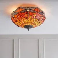 Dearborn Tiffany Glass Flush Ceiling Light - Orange