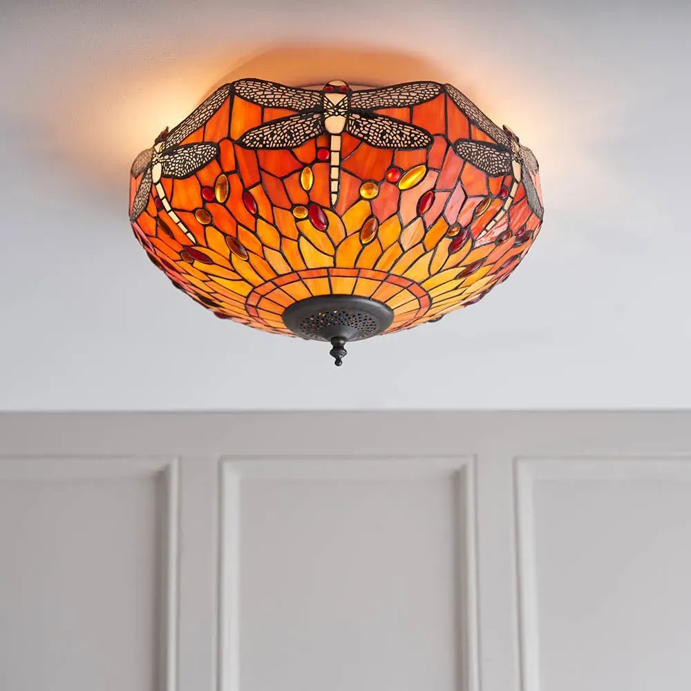 Dearborn Tiffany Glass Flush Ceiling Light - Orange, Glass product