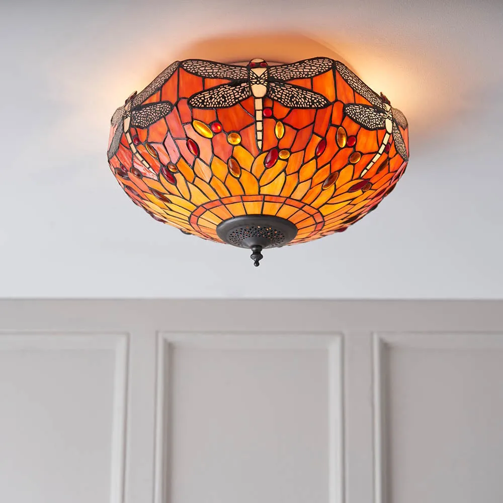 Dearborn Tiffany Glass Flush Ceiling Light - Orange