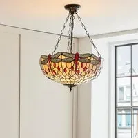 Dearborn Tiffany Glass Pendant Ceiling Light - Satin Black