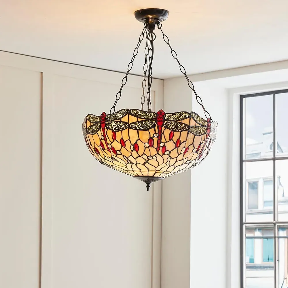 Dearborn Tiffany Glass Pendant Ceiling Light - Satin Black