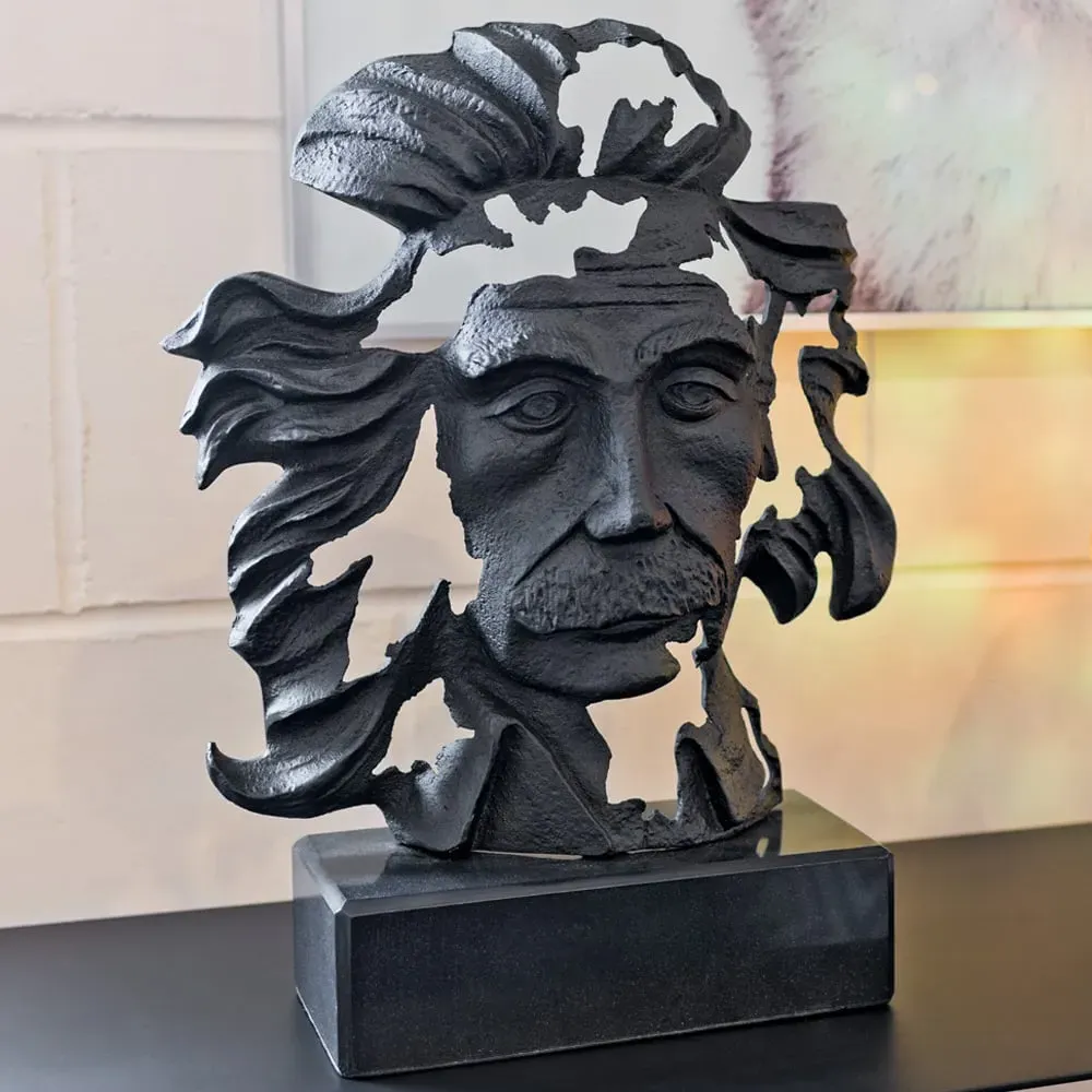 Decatur Albert Einstein Bust Sculpture - Black, Metal image
