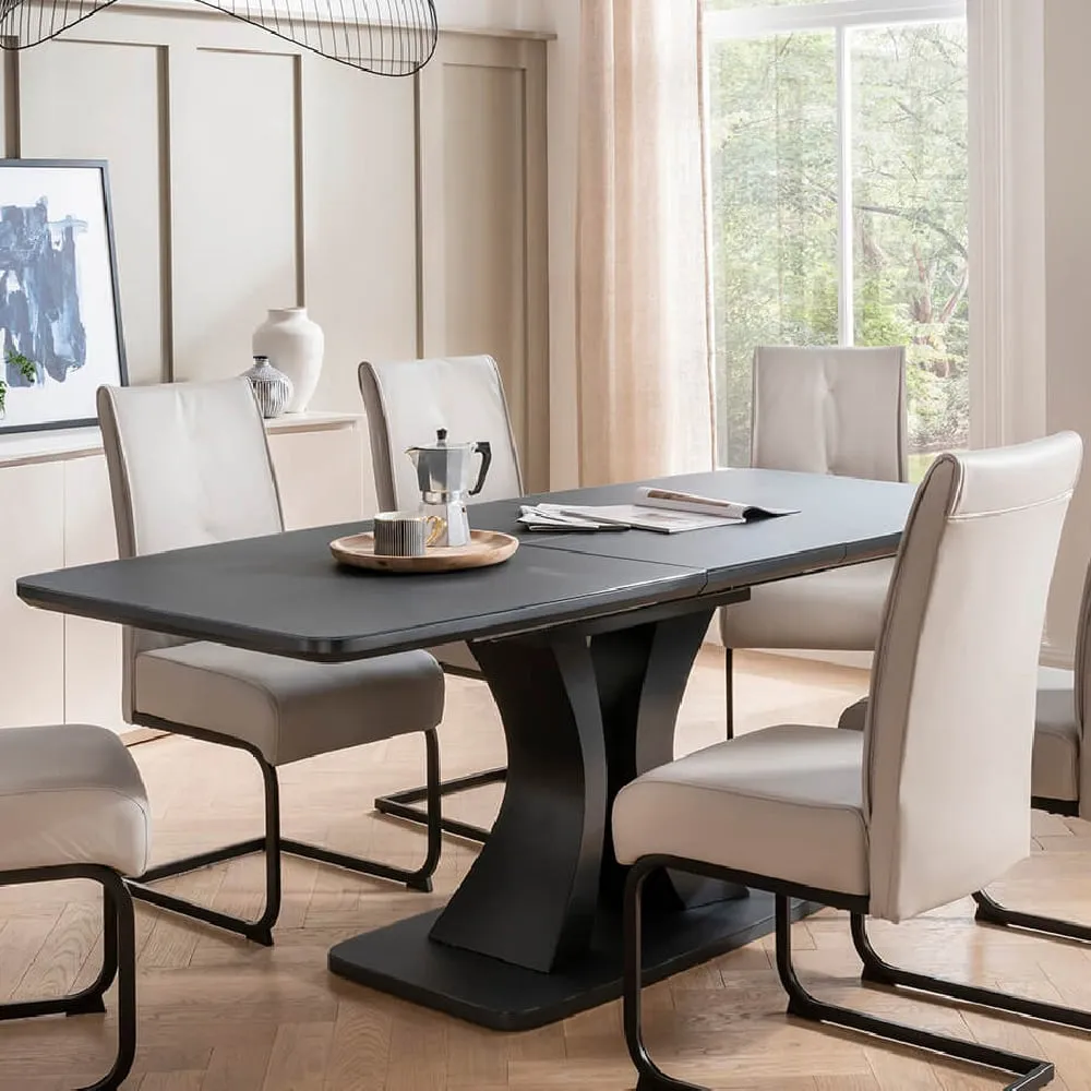 Decatur Glass Large Extendable Dining Table - Charcoal