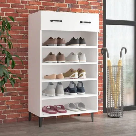 Decatur Shoe Storage Rack with Drawer - White, Engineered Wood product