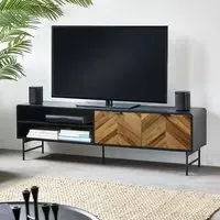 Decatur Wooden TV Stand with 2 Doors - Light Brown, Black