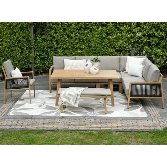 Declaw Corner Lounge Dining Set with Armchair - Light Teak