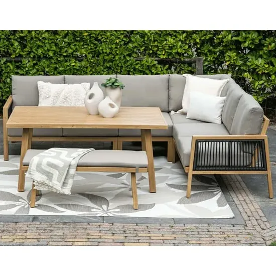 Declaw Corner Lounge Dining Set with Bench - Light Teak image