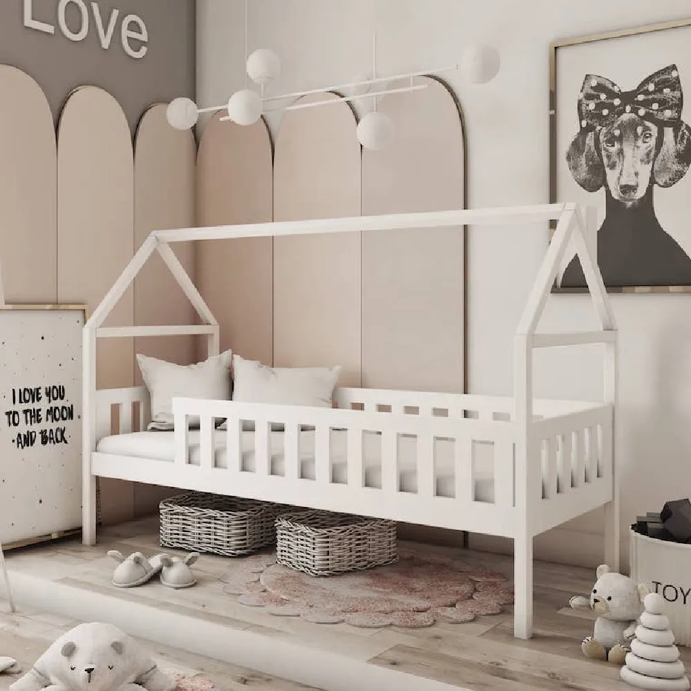 Dekalb Day Bed with Foam Mattress - White, Pine Wood