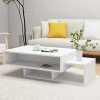 Delano Coffee Table with 3 Shelves - White, Engineered Wood
