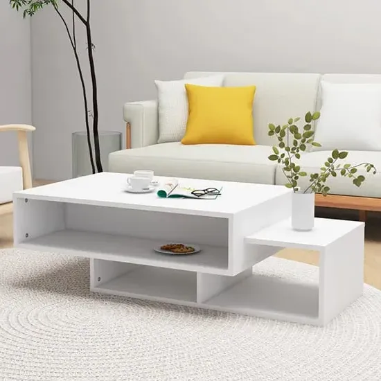 Delano Coffee Table with 3 Shelves - White, Engineered Wood