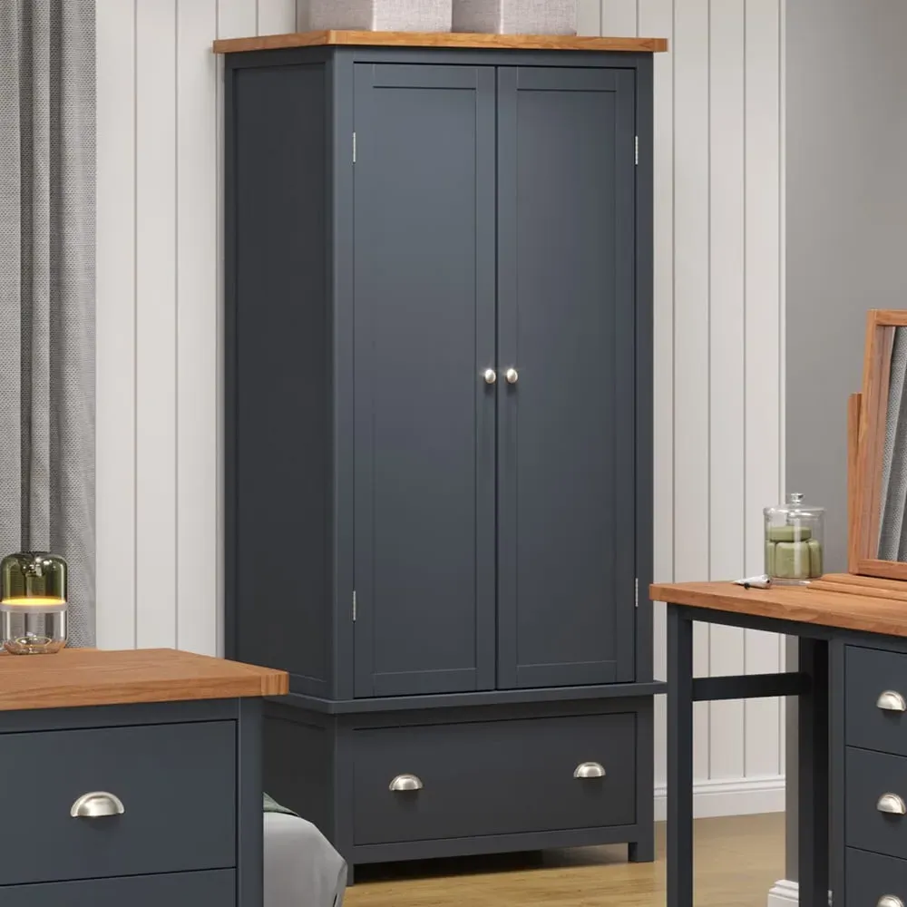 Delavan 2 Door Wardrobe with Drawer - Midnight Blue, Oak image