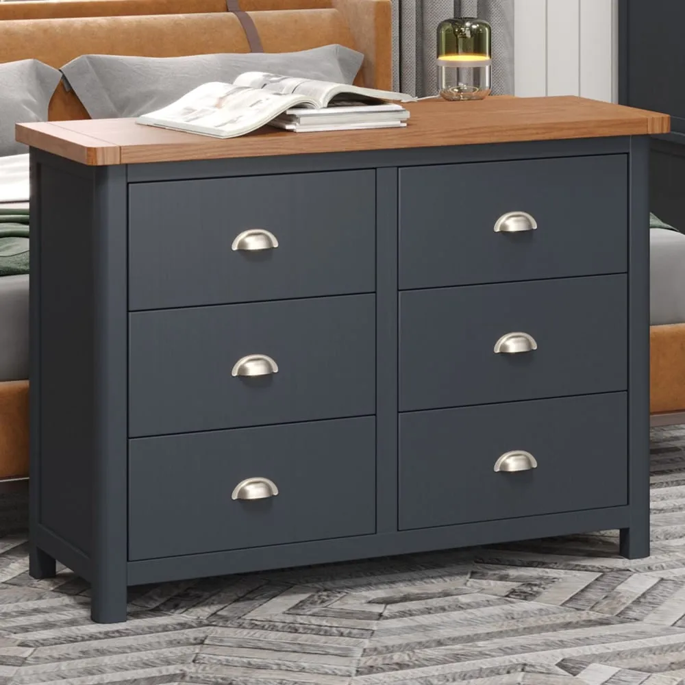 Delavan 6-Drawer Chest of Drawers - Midnight Blue, Oak