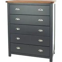 Delavan Wide 5-Drawer Tallboy Chest - Midnight Blue, Oak
