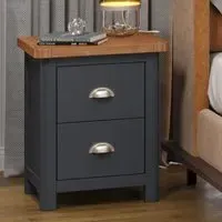 Delavan Wide Bedside Cabinet with 2 Drawers - Oak, Black