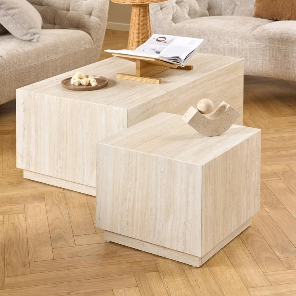Delft Nesting Coffee Tables - Travertine, Wood