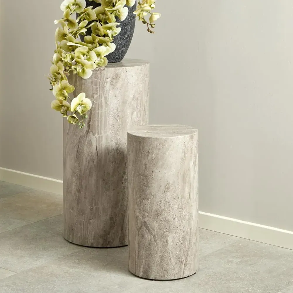 Delft Round Pedestal Set of 2 - Grey, Wood image