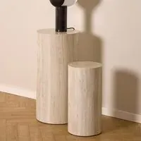 Delft Round Set of 2 Pedestals - Travertine, Wood