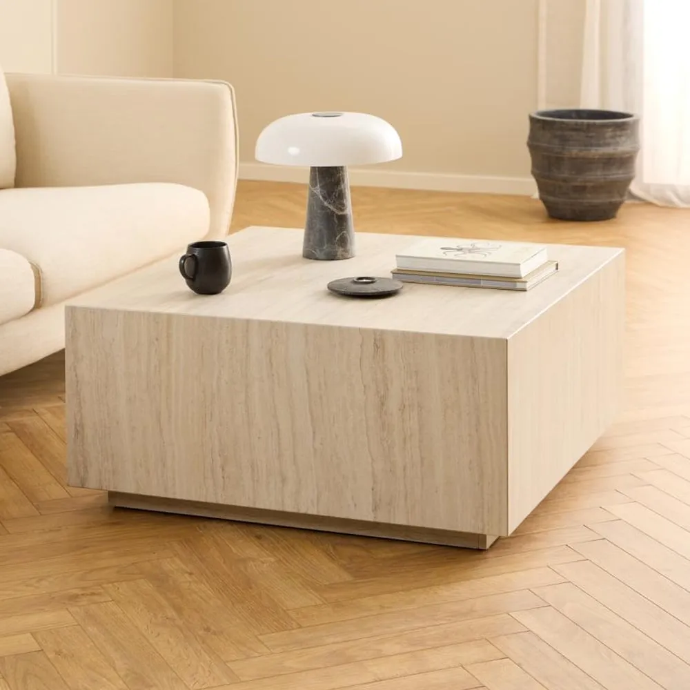 Delft Square Coffee Table - Travertine, Wood