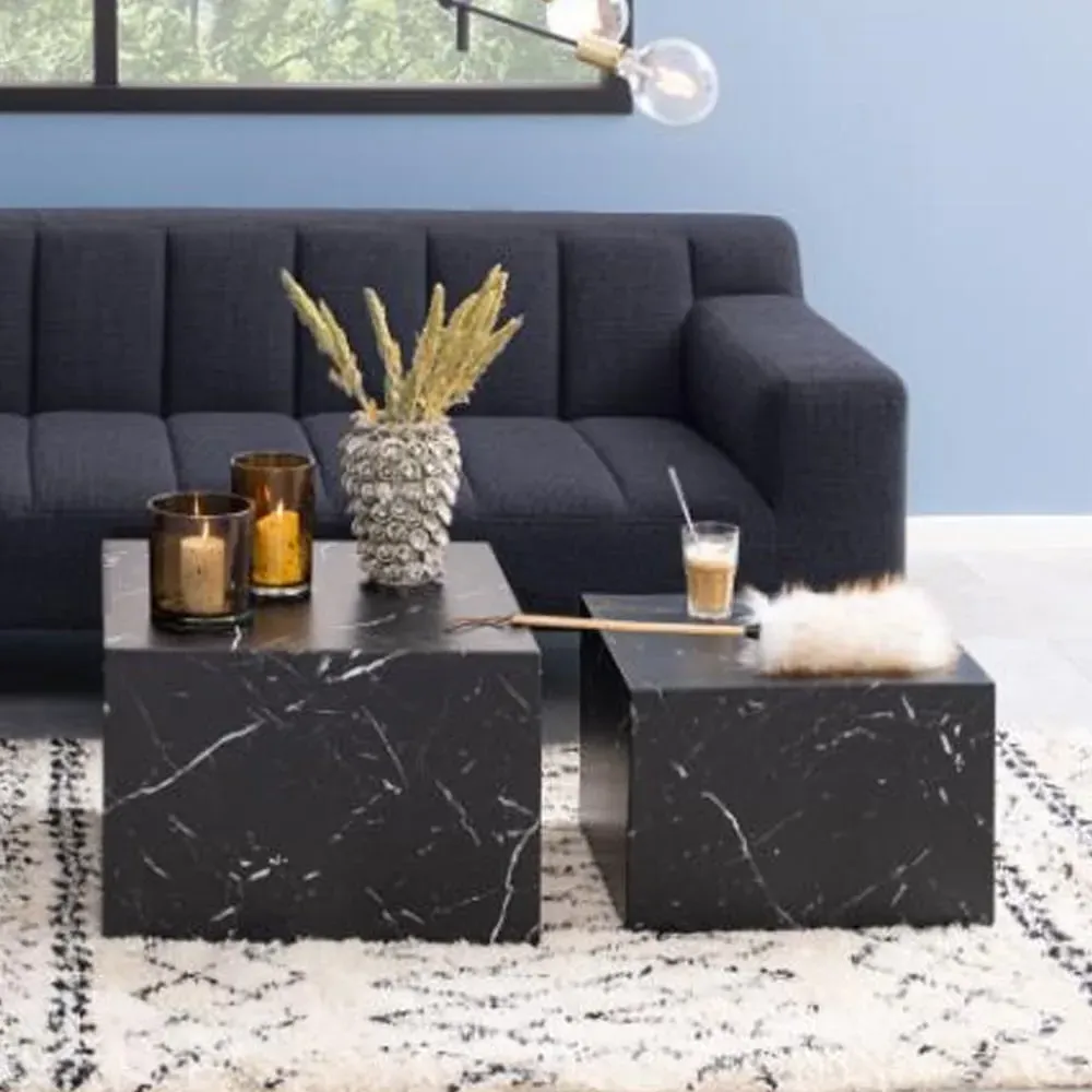 Delft Square Nesting Coffee Tables - Black Marble Effect image