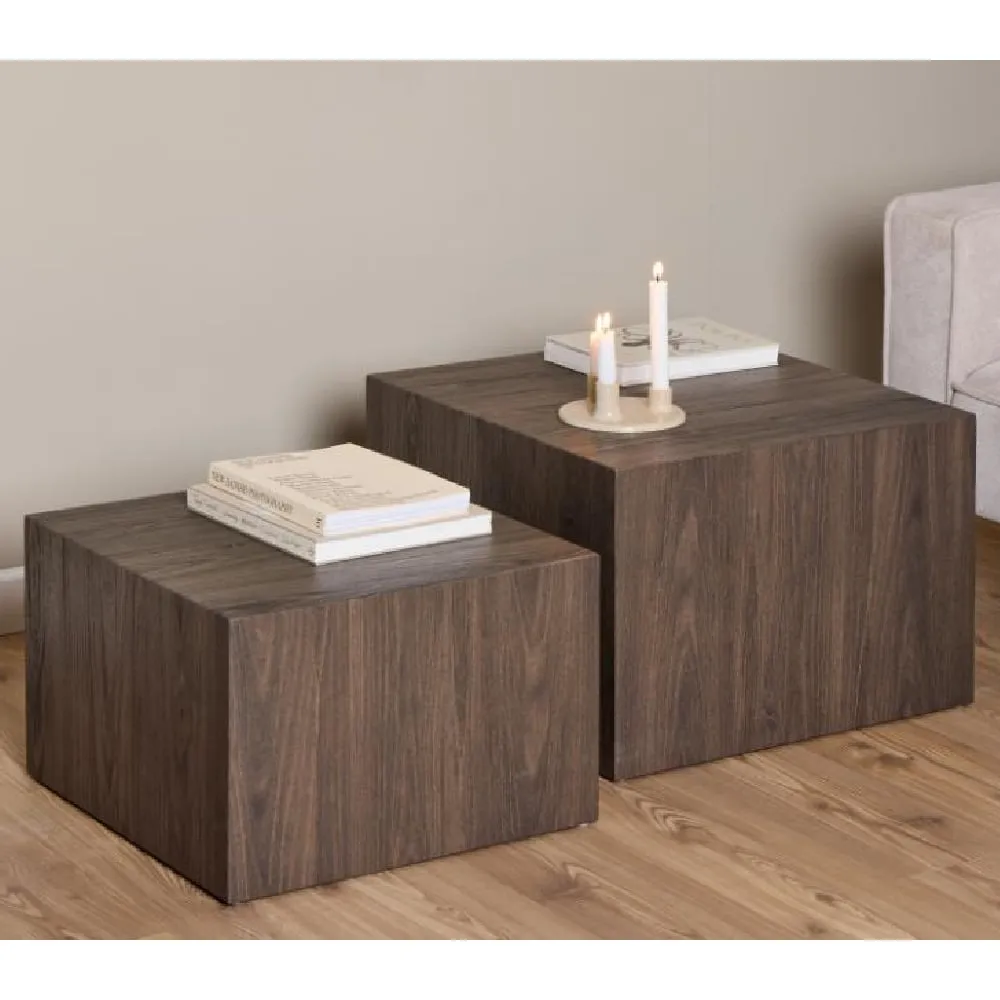Delft Square Nesting Coffee Tables - Smoked Ash, Wood