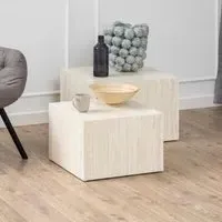 Delft Square Nesting Coffee Tables - Travertine, Wood