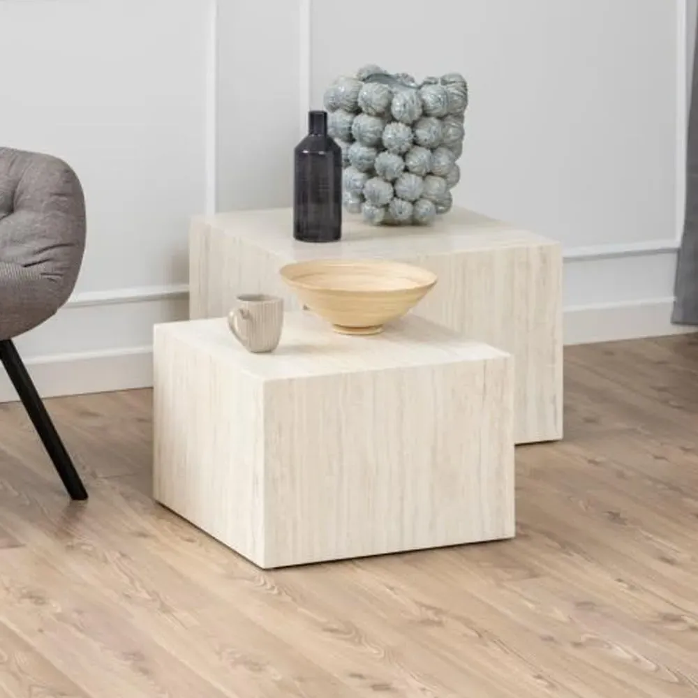 Delft Square Nesting Coffee Tables - Travertine, Wood