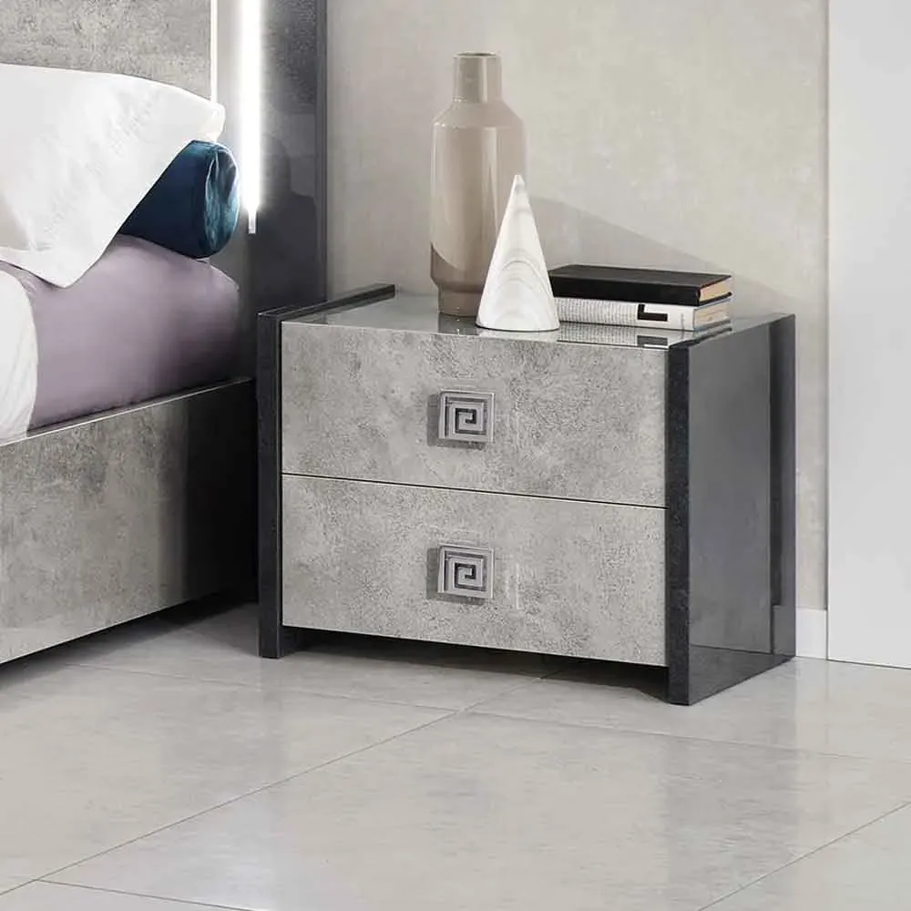 Delora 2-Drawer Bedside Cabinet - Grey Stone Effect, High Gloss product