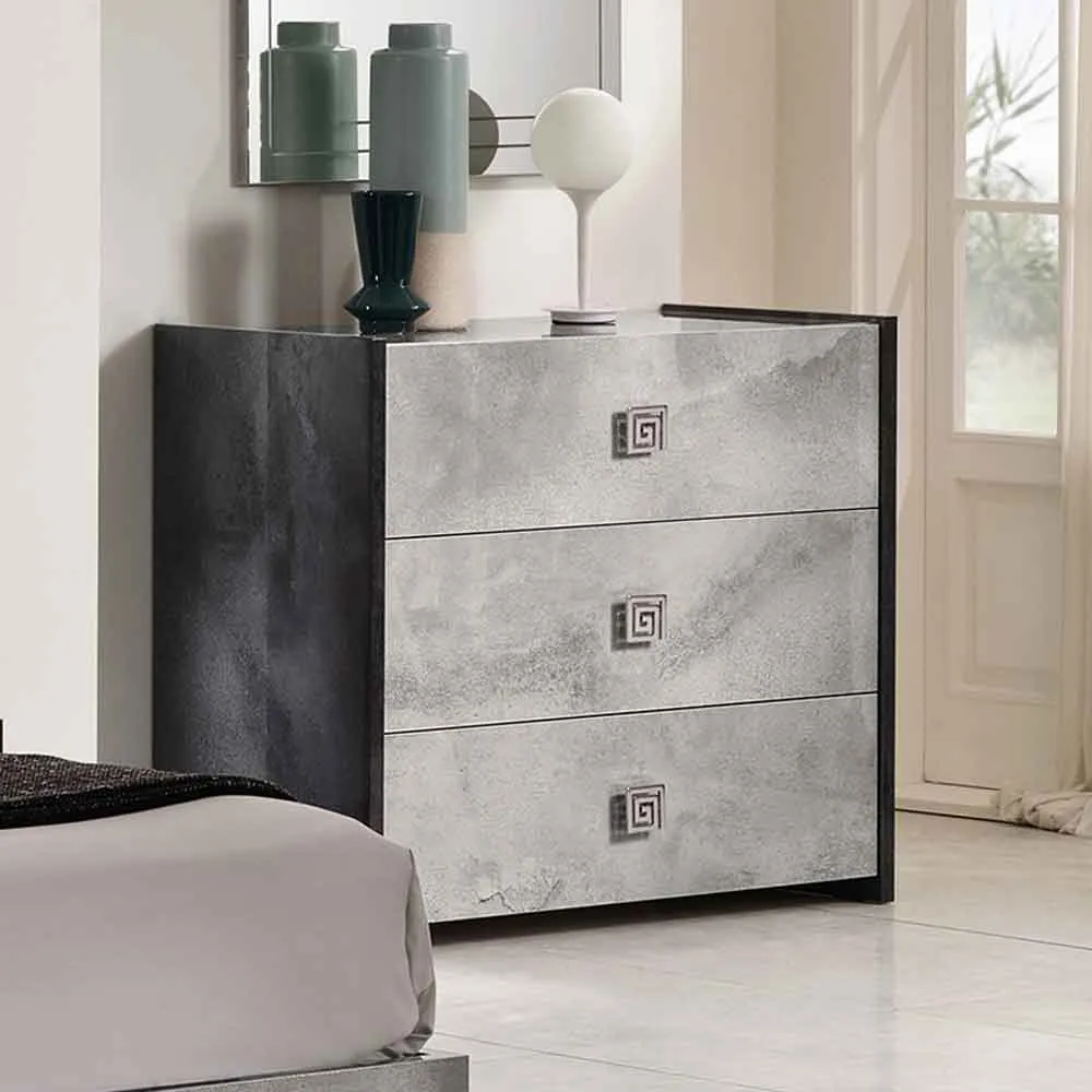 Delora 3-Drawer Chest High Gloss - Grey Stone Effect product