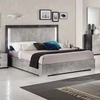Delora Double Bed Frame with LED - Grey Stone Effect, High Gloss alternate view