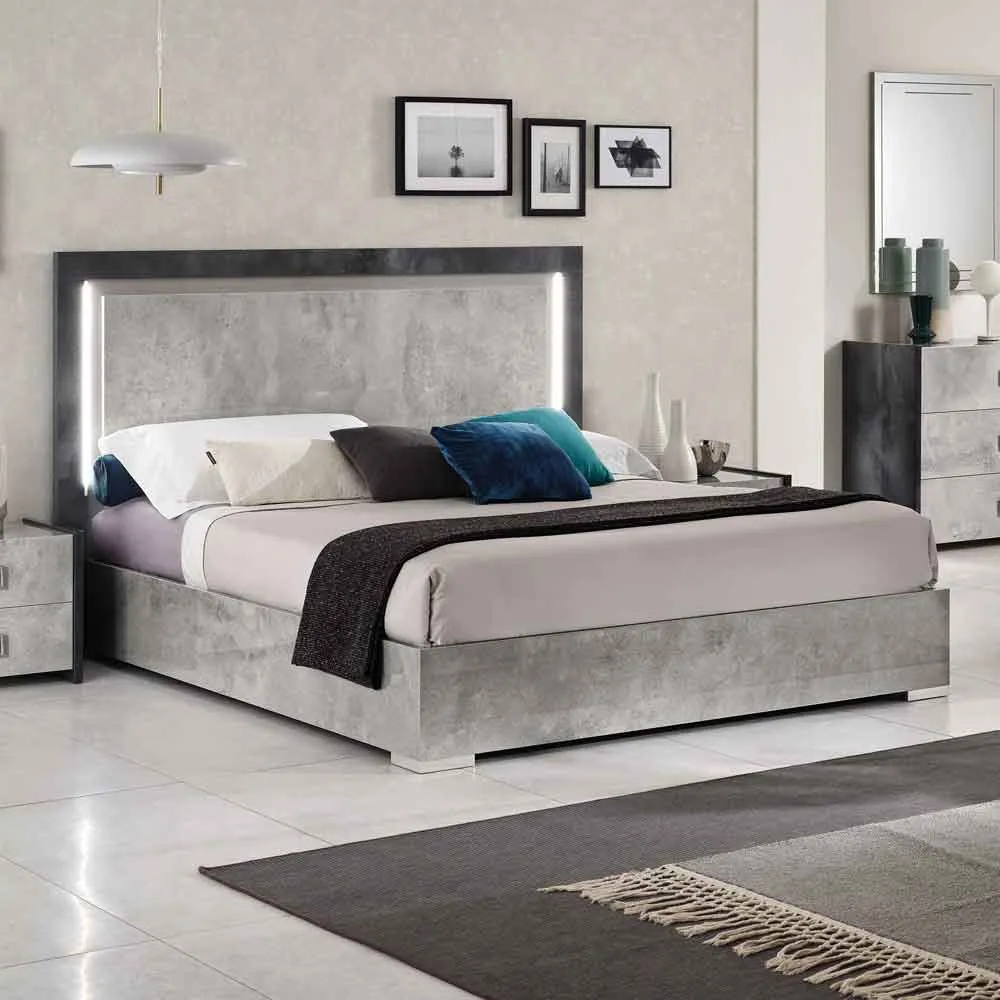 Delora Double Bed Frame with LED - Grey Stone Effect, High Gloss product