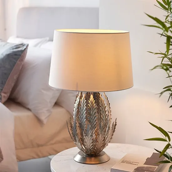 Delphine Leaf Table Lamp - Silver, Ivory Shade