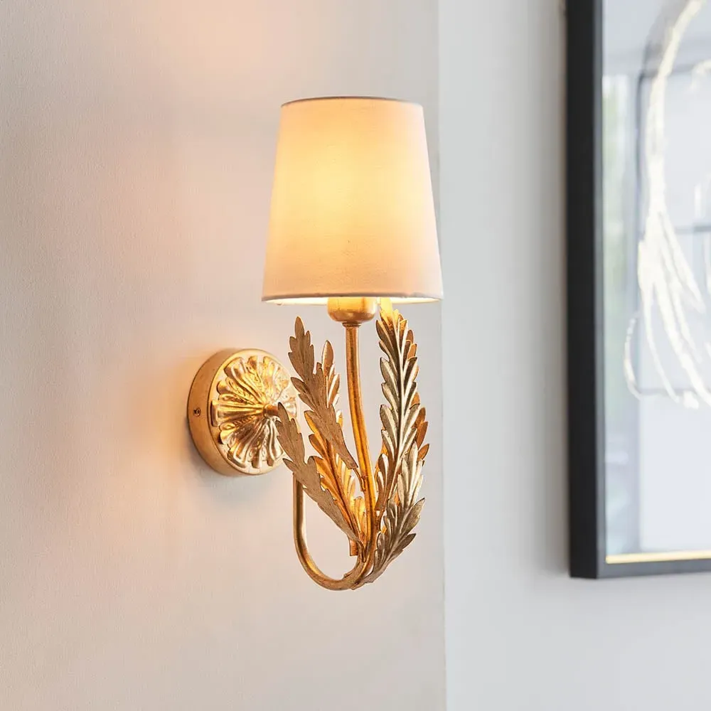 Delphine Wall Light with Fabric Shade - Ivory, Gold Leaf image