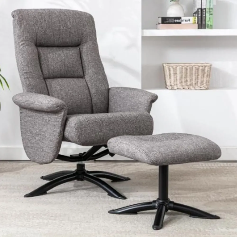 Delray Fabric Recliner Chair with Stool - Beige