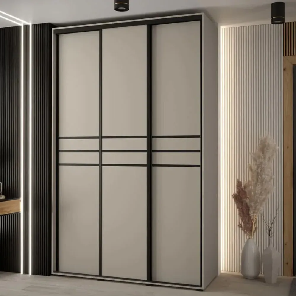 Delta 3-Door Wooden Wardrobe with Sliding Doors - Cashmere