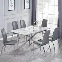 Deltino 6-Seater Dining Set with Opal Chairs - Marble Effect, Grey