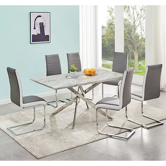 Deltino 6-Seater Dining Set with Symphony Chairs - Marble Effect