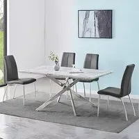 Deltino Dining Set with 4 Opal Chairs - Diva Marble Effect