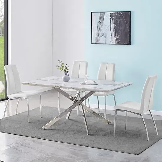 Deltino Dining Set with 4 Opal Chairs - Diva Marble Effect