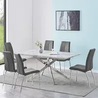 Deltino Dining Set with 6 Opal Chairs - Diva Marble Effect