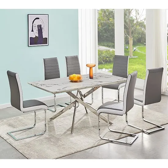 Deltino Dining Set with 6 Symphony Chairs - Diva Marble Effect