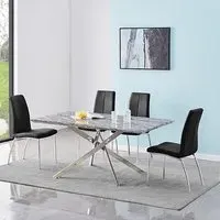 Deltino Dining Table with 4 Opal Chairs - Marble Effect, Black