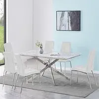 Deltino Dining Table with 6 Opal Chairs - Diva Marble Effect, MDF