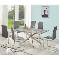 Deltino Dining Table with 6 Symphony Chairs - Marble Effect