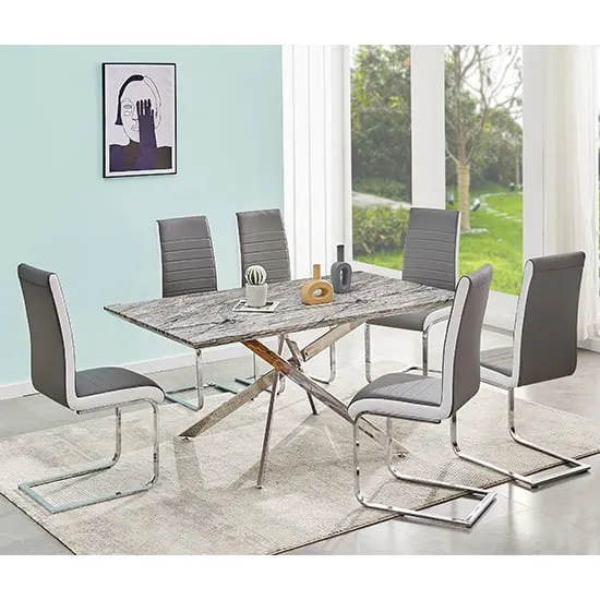Deltino Dining Table with 6 Symphony Chairs - Marble Effect