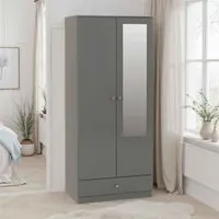 Delvian 2-Door Wardrobe with Drawer - Grey, High Gloss alternate view