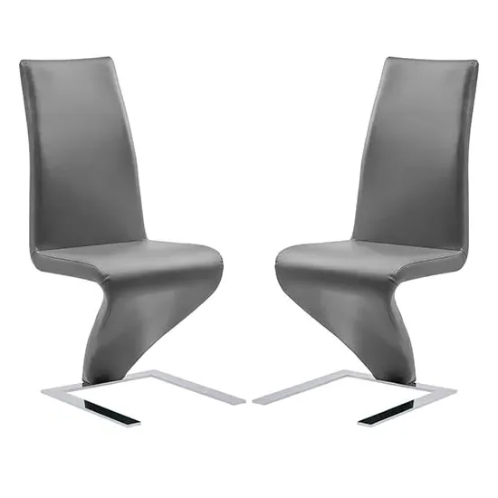 Demi Z Dining Chairs with Chrome Feet - Grey, Faux Leather