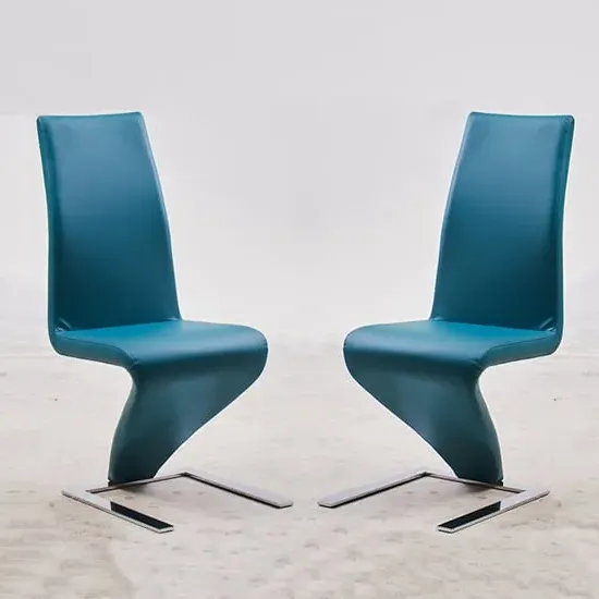 Demi Z Dining Chairs with Chrome Feet - Teal, Faux Leather