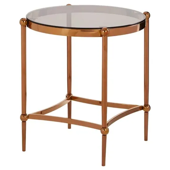 Denebola Round Glass Top Side Table - Brown, Rose Gold