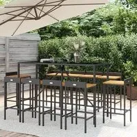 Denji 11 Piece Garden Bar Set - Black, Poly Rattan